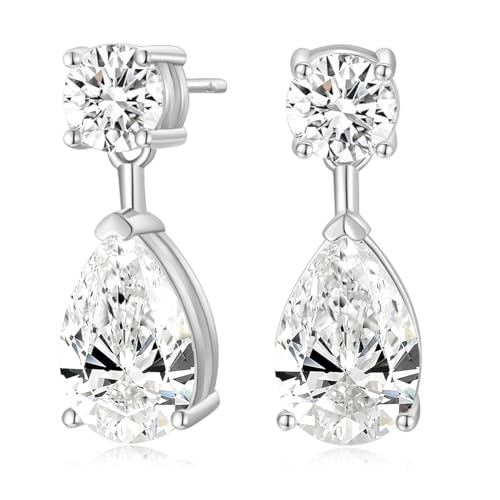 EAMTI Teardrop Bridal Wedding Earrings for Women Cubic Zirconia Crystal 925 Sterling Silver Post Pear Cut Dangle Earring for Bride Bridesmaid