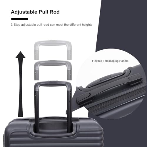 3 Piece Lightweight ABS Luggage Set with Wheels & Lock - Black Travel Suitcase Set (20", 24", 28")2