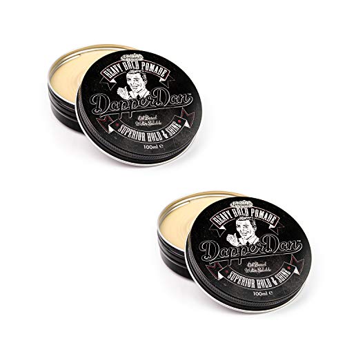 Dapper Dan Superior Heavy Hold Pomade for Men Extra Strong Hold High Shine Hair Styling Pomade Easy Wash Out Barber Pomade for Slick Back & Pompadour Liquorice & Vanilla 2 x 100ml