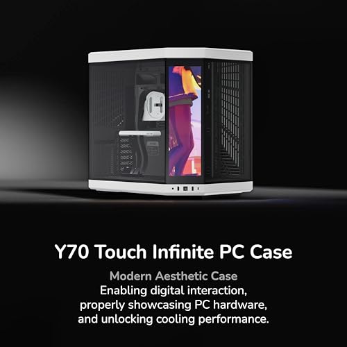 Image of HYTE Y70 Touch Infinite Modern Aesthetic Gaming PC Case - Integrated 2.5K LCD Touchscreen Screen Display - Dual Chamber ATX Desktop Chassis - 10 Fan Capacity - Luxury PCIe 4.0 Riser Cable- Black /White