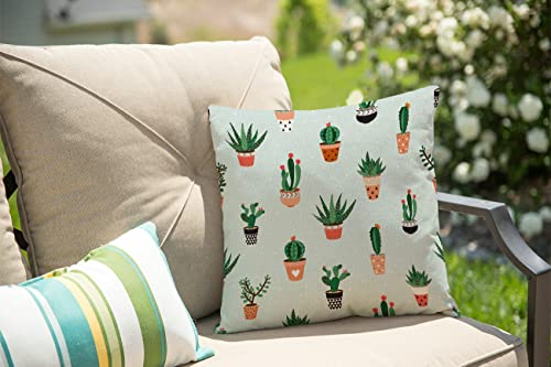 Green Cactus Cacti And Succulents Pattern Pot Botanical Throw Pillow Case Cushion Cover Couch Sofa Decorative Square 18X18 Inches #TOP2