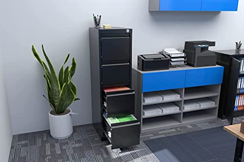 SUPPER Metal Vertical File Cabinet with 4 Drawer ,File Storage Cabinet with Lock,Office Home Steel Vertical File Cabinet for Letter/Legal/F4/A4,14.96\"W x 19.69\"D x 52.36\"H, Assembly Required (Black)