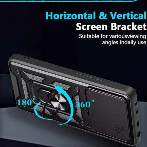 Image of Heavy Duty Back Case Cover for Poco M7 Pro 5G, Shockproof Poco M7 Pro Back Cover, Ring Case with Kickstand and Camera Protection Shutter - Black