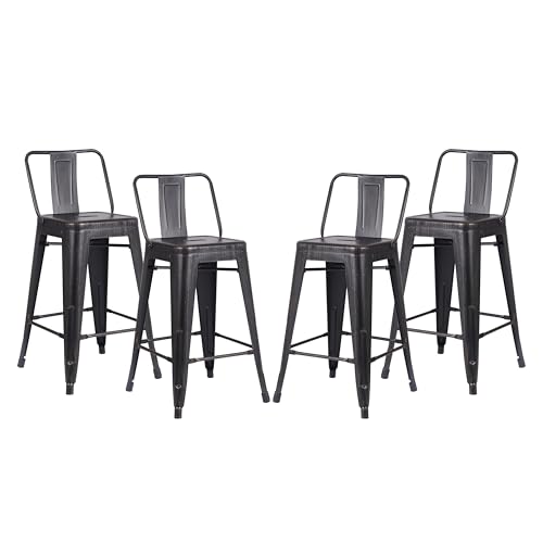 AC Pacific 24” Metal Backless Barstool Set of 2 – Country Rustic Style, Lightweight & Sturdy Build, Easy Assembly – Distressed Black Finish