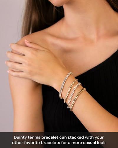 Tennis Bracelets for Women Dainty 14K Gold Plated Cubic Zirconia Classic Round Oval Baguette Tennis Bracelet Stack Jewelry Gift Size 6.5"+1"4