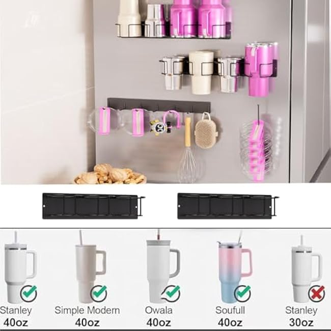 Magnetic Cup Holder for Stanley Cups,Magnetic Stanley Cup Holder,Durable Home Organizer for Stanley 40oz Tumblers,Features a Powerful Magnetic for refrigerators-2 Cup Holders+1 Cup lid Holder