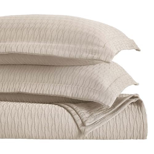 Superior Colcha de algodón, Beige, tamaño matrimonial