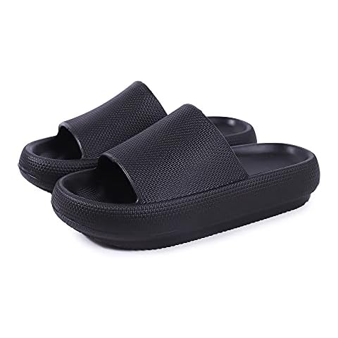 IONOKO Unisex Slippers Womens Mens Slides Sandals Soft Bathroom Shower Shoes Non-Slip Pool Beach Slides Black 3-4 UK Cover