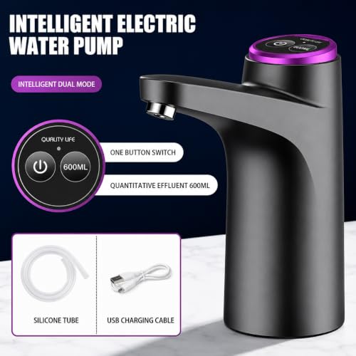 Image of Electric Water Dispenser Pump, USB Rechargeable, Portable, for 5L to 20L Bottles, Stainless Steel Spout, Food Grade Silicone Hose