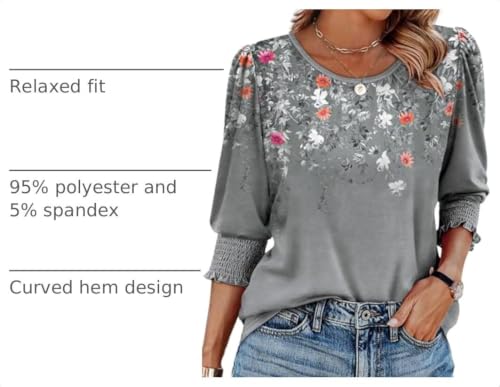 Image of XIEERDUO Blouses for Women Dressy Casual 3 /4 Length Sleeve Womens Tops with Smocked Cuffs