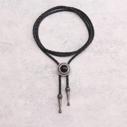 Image of GelConnie Bolo Tie for Men Women Western Cowboy Turquoise Leather Necktie | Natural Stone Bolo Tie Necklace for Women Rodeo Cowboy Leather Necktie Native American Western Cowgirl Ties Adjustable Cord