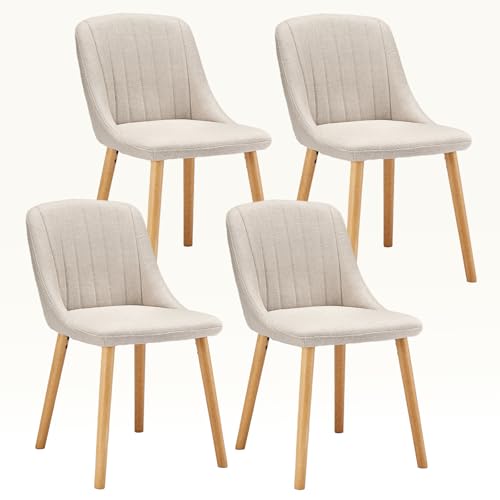 Goeurvant Silla Comedor Set 4 Cómodas Sillas Comedor Pata Madera Diseño Silla Tapizada Lino Beige