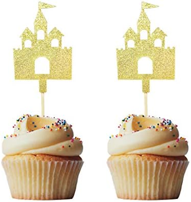 Morndew 24 PCS Glitter Princess Cupcake Toppers for Girl Theme Party Baby Shower Birthday Party Decorations