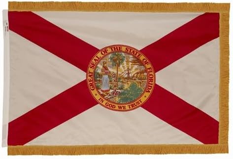 Florida State Flag, Indoor Ceremonial Display with Pole Hem Sleeve and Gold Fringe, Made in USA (4'x6')
