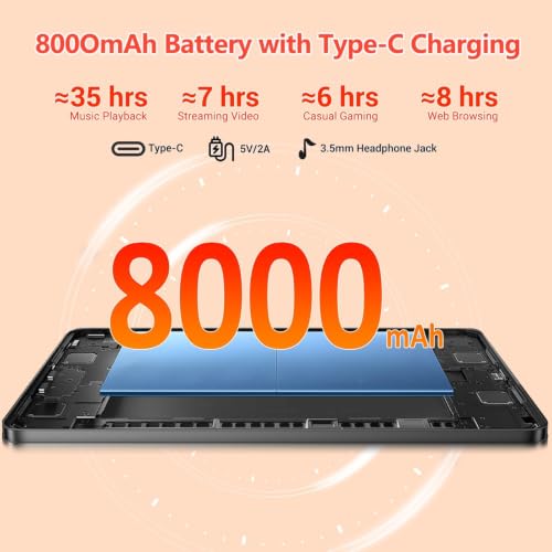 Image of 2026 Android 15 Tablet, 10.4 Inch 2K Display 36GB RAM 256GB ROM /1TB TF T606 Octa-Core, 3 in 1 Android Tablet with Keyboard Mouse Stylus, 8000mAh Battery Support 5G WiFi /BT5.0 /GPS- Black