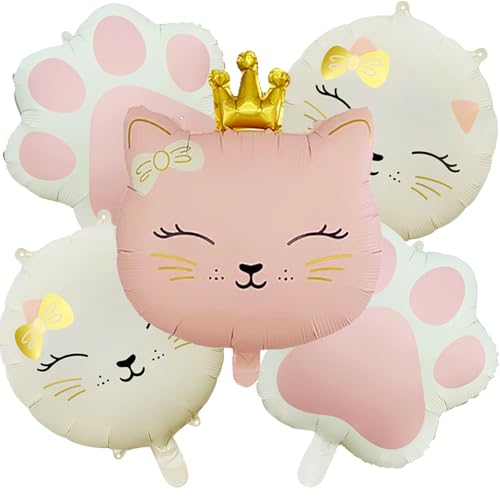 5Pcs Cat Foil Balloon Cat Paw Birthday Party Supplies Cute Crown ...