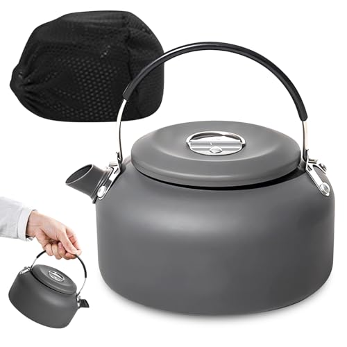 Camping Wasserkocher 1.4 L, Wasserkessel, Aluminium Teekessel, Tragbare Campingkessel mit Anti Heißgriff, Outdoor Teekocher Mit Aufbewahrungstasche für Indoor, Outdoor, Camping, Wandern, Picknick