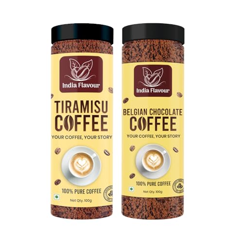 India Flavour Instant Tiramisu and Instant Belgian Chocolate Coffee | Hot & Cold Granule (100g Pack of 2)