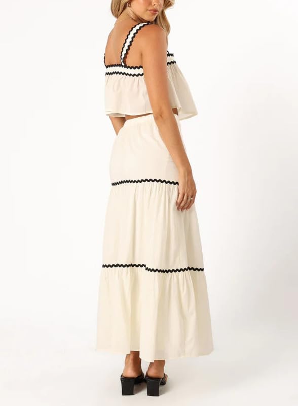 Women Sexy Two Piece Maxi Skirt Set Sleeveless Cropped Tank Tops and Long Skirt Summer Vacation Beach Outfits3