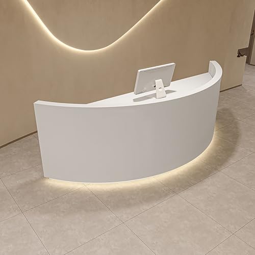 BK&MF 受付カウンター LEDライト付き,木製 カウンターテーブルおしゃれ スリムロック引き出し組み立てが簡単小規模店舗のレジ企業フロントデスク 美容室 アパレルショップ オフィス受付台,A,150x60x100cm(59x24x39inch)