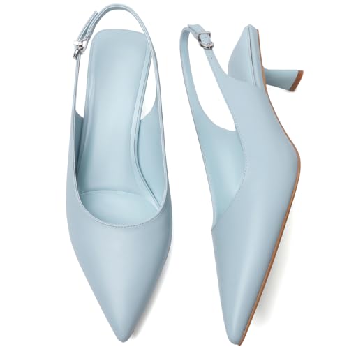 Image of Mostrin Kitten Heels for Women Pointed Toe Pumps Patent Leather Low Heel Slingback Heels with Buckle Dress Shoes for Dating Party Working