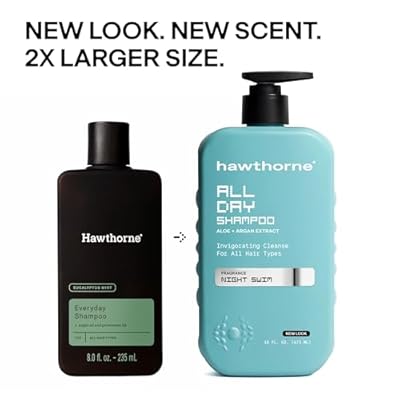 Hawthorne All Day Men's Shampoo. Sulfate Free, Paraben Free, Mens Natural Shampoo With Argan and Coconut Oil. For Stronger, Moisturized, Healthier Hair. Night Swim Cologne Scent. 16 fl. oz. 2-Pack.