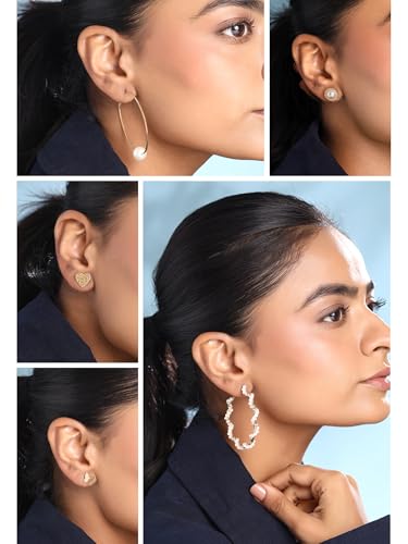 Image of Yellow Chimes Earrings for Women and Girls | Fashion Gold Stud & Hoop Set | Gold Plated Hoop & Studs Earring | Western Hoop Earrings Combo | Birthday Gift for Girls & Women Anniversary Gift for Wife