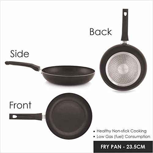 paasapahce Fry Pan with SS lid, Induction Base, 23.5cm Diameter, Non Stick Frying Pan, Induction & Gas Compatible, Black