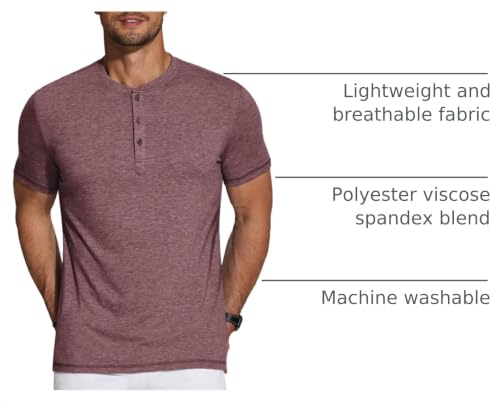 Image of COOFANDY Men's Henley Shirts Short Sleeve Casual Basic Tee Summer Button Henley Soild T Shirts