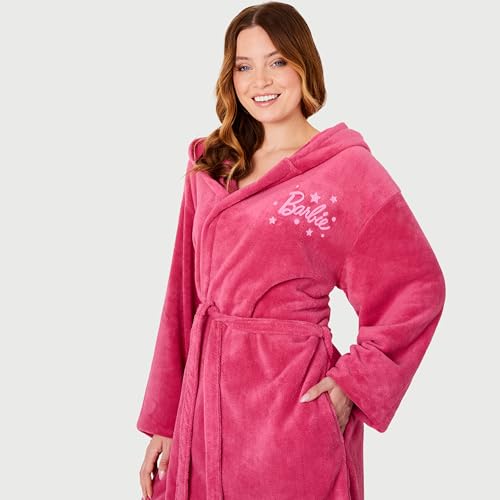 Barbie Womens Fleece Dressing Gown with Hood, Fluffy Bathrobe - Gifts for Her2