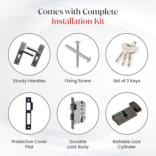 Image of LAPO Heavy Duty Door Lock for Daily Use | 45x45mm Lock Body | 60mm Cylinder | Fits 30-50mm Doors | Reversible Fit | 3 Brass Keys | Smooth Operation | Black Rose Gold Finish | 3 Years Warranty | CY-307