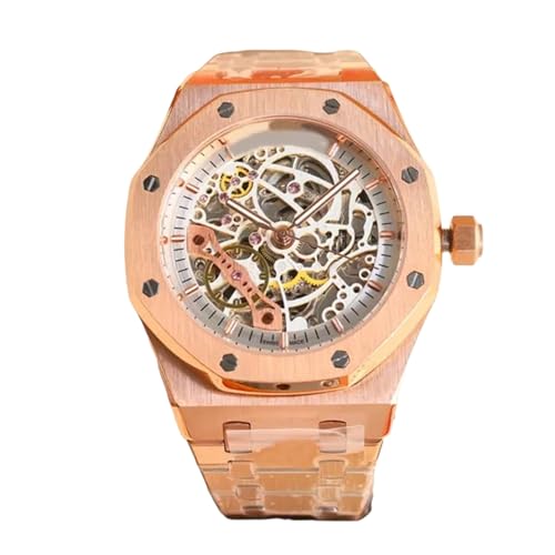 Image of Men's Luxury Rose Gold Automatic Watch - White Dial, Stainless Steel Case, Sapphire Crystal, 50M Water Resistant