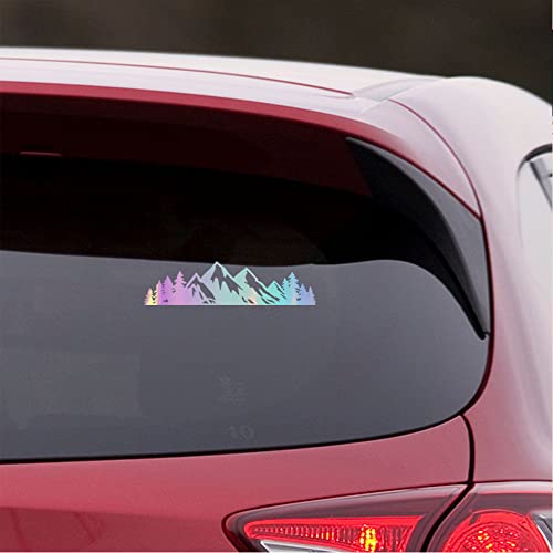 Image of DECALS Mountain Pine Tree Forest (Holographic Opal Purple) (Set of 2) Premium Waterproof Vinyl Decal Stickers Laptop Phone Accessory Helmet Car Window Bumper Mug Tuber Cup Door Wall Decoration