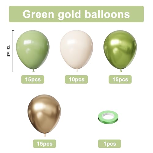 Image of Sage Green Balloons 55Pcs Green and gold balloons 12inch Green And White Balloons for Birthday Wedding Bridal Baby Shower Engagement Party Decorations