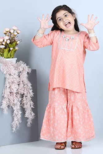 Image of Adiva Girls Floral Print Kurta With Sharara Set