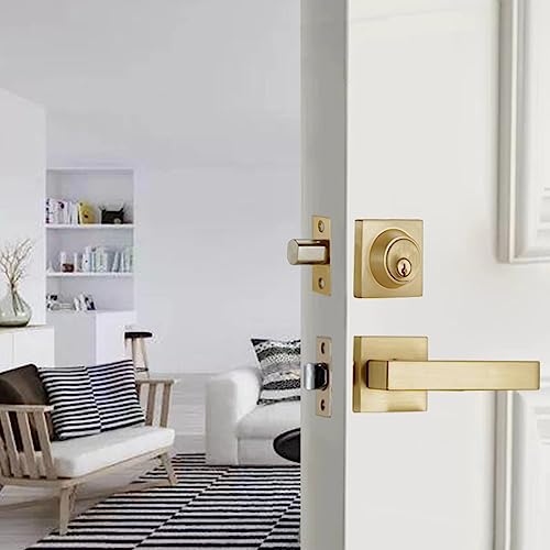 NCSEN Front Door Locksets with Deadbolt,Heavy Duty Satin Brass Door Handles,Square Exterior Door Lever Combination Set… by NCSEN - Image 7