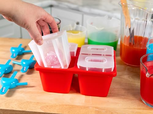 Image of Kool-Aid Sippy Pop with Straw Handle for Sipping - Four Piece Kool Aid Man Shaped Silicone Popsicle Molds - Perferct for Freezer Pops, Cakesicles, & Frozen Desserts
