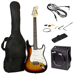 RockJam Full Size Electric Guitar Kit with 10-Watt Guitar Amp, Lessons, Strap, Gig Bag, Picks, Whammy, Lead and Spare…