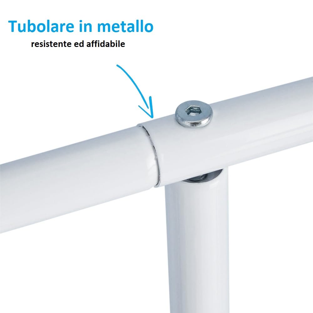 PALUPLUS Servo Muto da Camera in Metallo, Misura 43,5x36x110,5 cm, appendiabiti da terra a 2 posti per giacche, pantaloni, camicie, cravatte -8541M (Bianco)