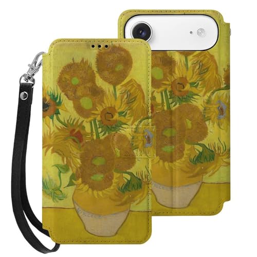 iPhone17Air用ケース 手帳型 ゴッホ ひまわり スマホケース アイフォン17Air用ケース 財布型 2025年新型 携帯カバー PUレザー おしゃれ カード収納 スタンド機能 ストラップ付き