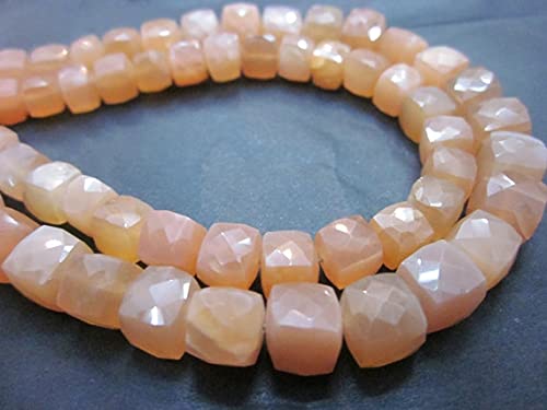 Perles pierre de lune pêche LKBEADS briolettes cube 3D 6-7mm rangée de 20cm