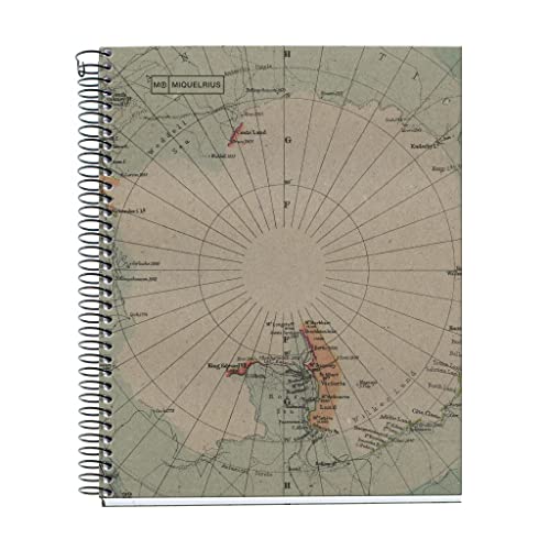 Miquelrius - Cuaderno A5 reciclado, 80 hojas recicladas de 80 g/m², Libreta cuadriculada, 1 banda de color a juego con la cubierta reciclada, 2 taladros, Mapas