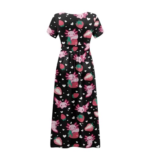 Image of Women's Fall Summer Short Sleeve Ankle Length V-Neck Party Dress with Pockets Size S-3XL