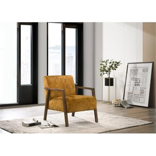 Sillón con estructura de madera y tela dorado miniatura 2