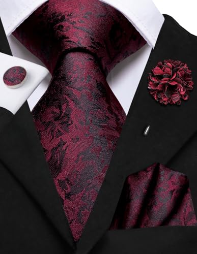 Image of Hi-Tie Men's Silk Ties Formal Woven Classic Necktie Pocket Square Cufflinks Lapel Pin Set Wedding Business