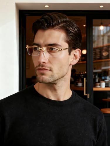 Image of Dollger Rectangle Blue Light Glasses for Men Metal Anti Bluelight Blocking Glasses for Computer Fashion Eyeglasses Small Half
