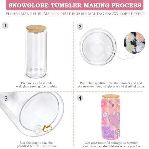 Cosictic 20 OZ Glas-Schneekugel-Tumbler mit vorgebohrtem Loch und Stopfen, 591ml, Doppelwandige Schneekugelbecher für Schneekugel Glitzer DIY, (6 Stück)