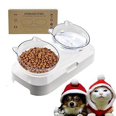 Cat Bowl 15°Tilted Neck Support Anti Vomiting Cat Bowl Non Slip Cat Double Dish Cat Treats and Water Bowls Raised Dog Food Bowl