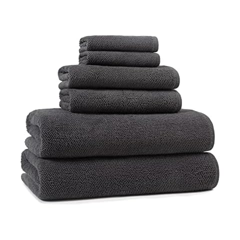 TurkishTowels Vanya 6 Piece Towel Set: 2 Bath, 2 Hand, 2 Washcloth - 100% Long Staple Aegean Cotton - Charcoal Cover