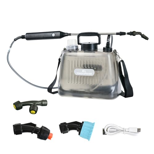 KASNLSAC Rociador de jardín con alimentación baterías 8/5L, mochila eléctrica mochilera pulverizador maleza rociador césped 3 boquillas niebla y varita retráctil correa ajustable para césped,
